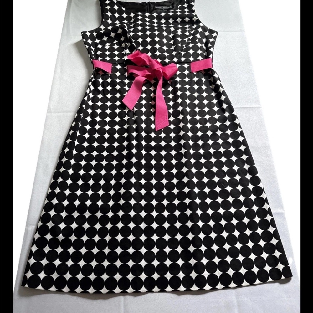 Vintage Black and White Polka Dot Dress with Pink Bow 80s 90s Y2K Sz 6
